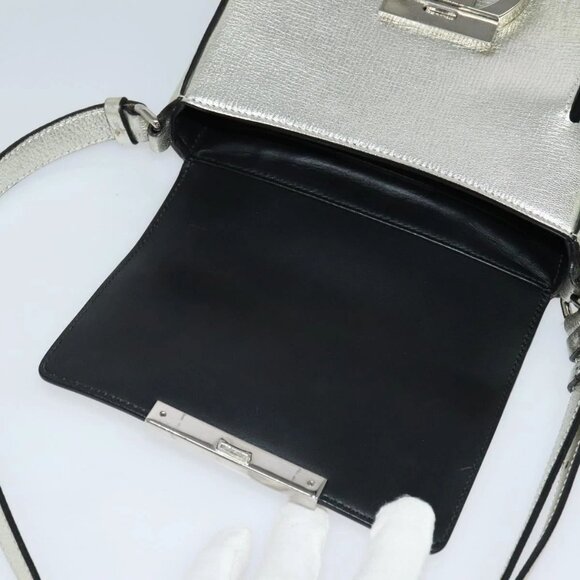 Salvatore Ferragamo Gancini Bag Leather Champagne Gold Silver Auth - Picture 7 of 16